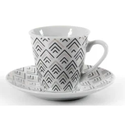 SET 6 PZ TAZZINE CAFFÈ CON 6 PIATTINI BIANCO DECO IN PORCELLANA DECORATE 780776