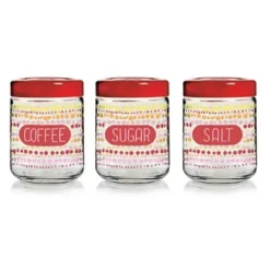 SET 3 PZ TRIS BARATTOLI DA CUCINA IN VETRO LOOK SALE ZUCCHERO CAFFÈ DA 800 CC