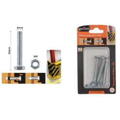 SET 3 PZ VITE VITI PER ESTERNO A TESTA ESAGONALI 8X50 MM CON DADI DADO M8 90922