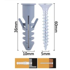 SET 6 PZ VITI VITE CROCE 5X60MM + TASSELLI CON ALETTE TASSELLO M10 FISCHER 57570
