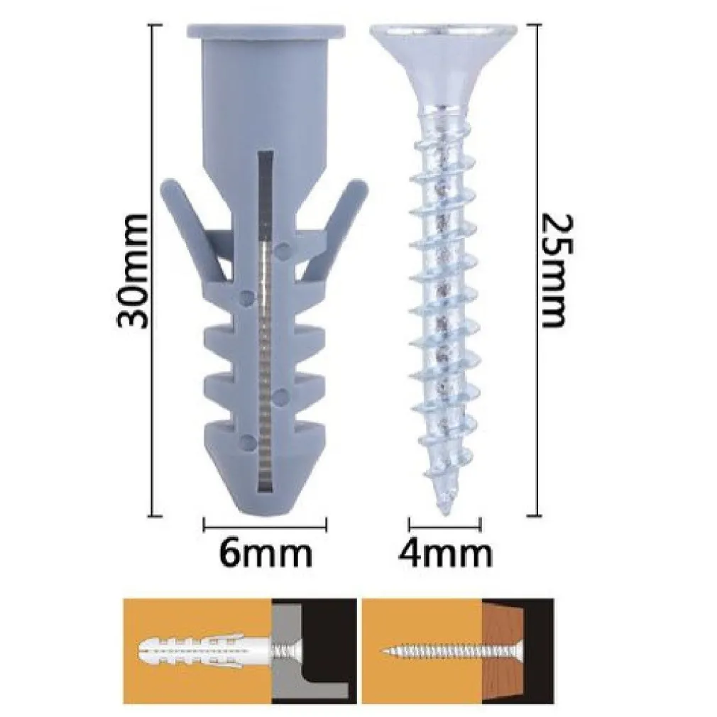 SET 20 PZ VITI VITE CROCE 4X25MM + TASSELLI CON ALETTE TASSELLO M6 FISCHER 57561