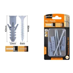 SET 3 PZ VITI VITE CROCE 6X80MM + TASSELLI CON ALETTE TASSELLO M12 FISCHER 57575