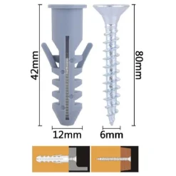 SET 3 PZ VITI VITE CROCE 6X80MM + TASSELLI CON ALETTE TASSELLO M12 FISCHER 57575