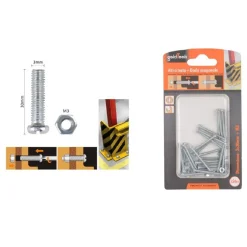 SET 24 PZ VITI VITE TESTA A CROCE TONDA 3X30MM CON DADI DADO ESAGONALE M3 90956