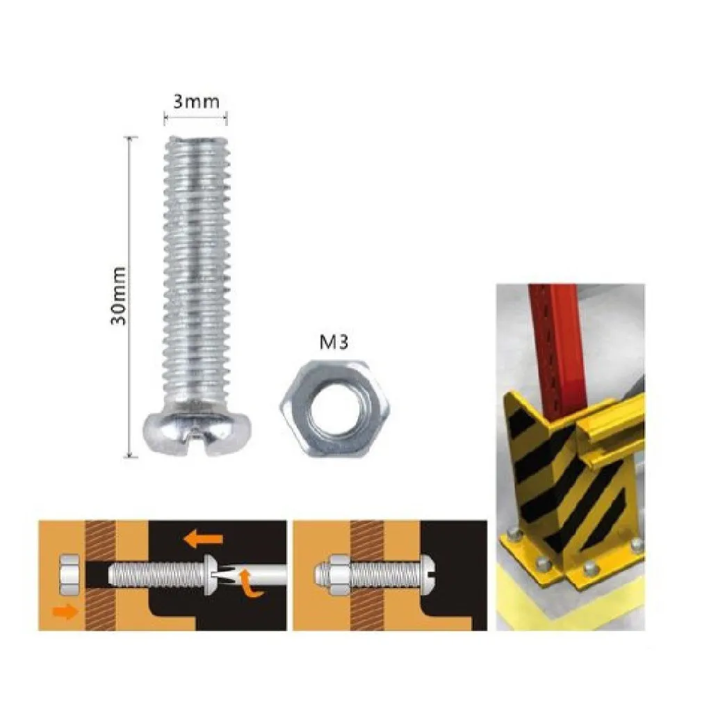 SET 24 PZ VITI VITE TESTA A CROCE TONDA 3X30MM CON DADI DADO ESAGONALE M3 90956