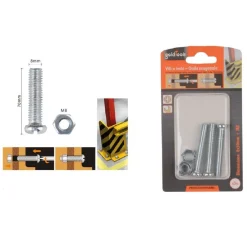 SET 3 PZ VITI VITE TESTA A CROCE TONDA 8 X 50MM CON DADI DADO ESAGONALE M8 90987