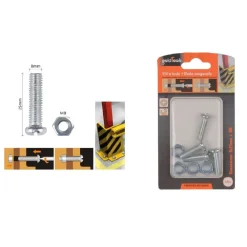 SET 4 PZ VITI VITE TESTA A CROCE TONDA 8X25MM CON DADI DADO ESAGONALE M8 90984