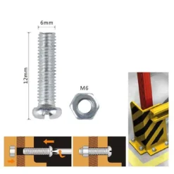 SET 12 PZ VITI VITE TESTA A CROCE TONDA 6X12 MM CON DADI DADO ESAGONALE M6 90974
