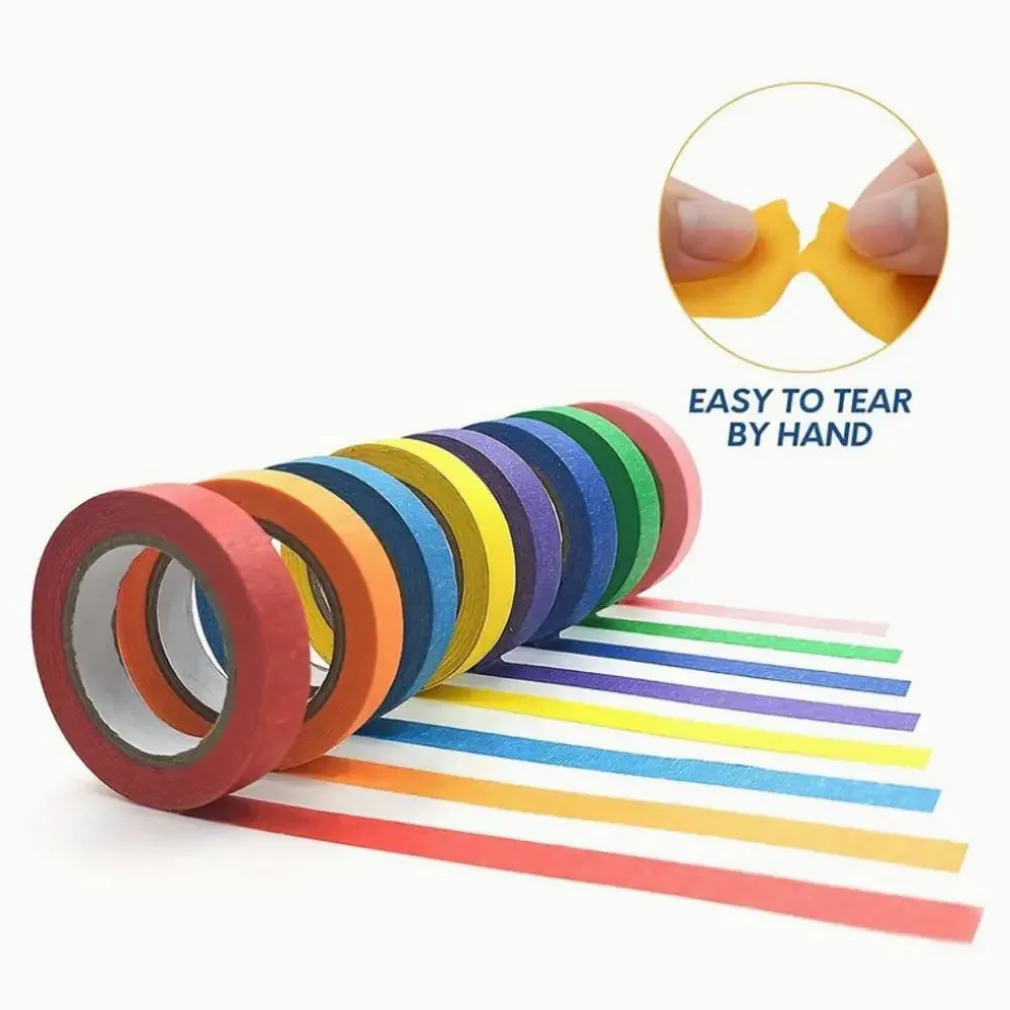 SET 6 ROTOLI NASTRO CARTA GOMMATA COLORATA 38MMX15MT ADESIVO PROTEZIONI PITTURA