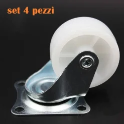 SET 4 RUOTA RICAMBIO ROTELLA CARRELLO MOBILI STAFFA GIREVOLE NYLON 30 MM