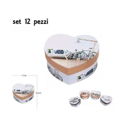 SET 12 SCATOLA BOX CONFEZIONE DA REGALO CON CUORI FANTASIA 11X5.5CM IN CARTONE