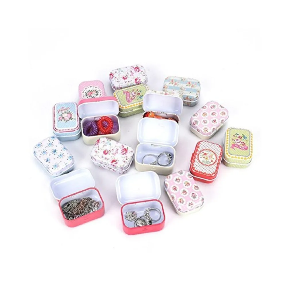 SET 2 SCATOLE IN LATTA 8x5x2CM MINI BARATTOLO SCATOLA THE TE GIOIELLI PILLOLE BOMBONIERA CONFETTI