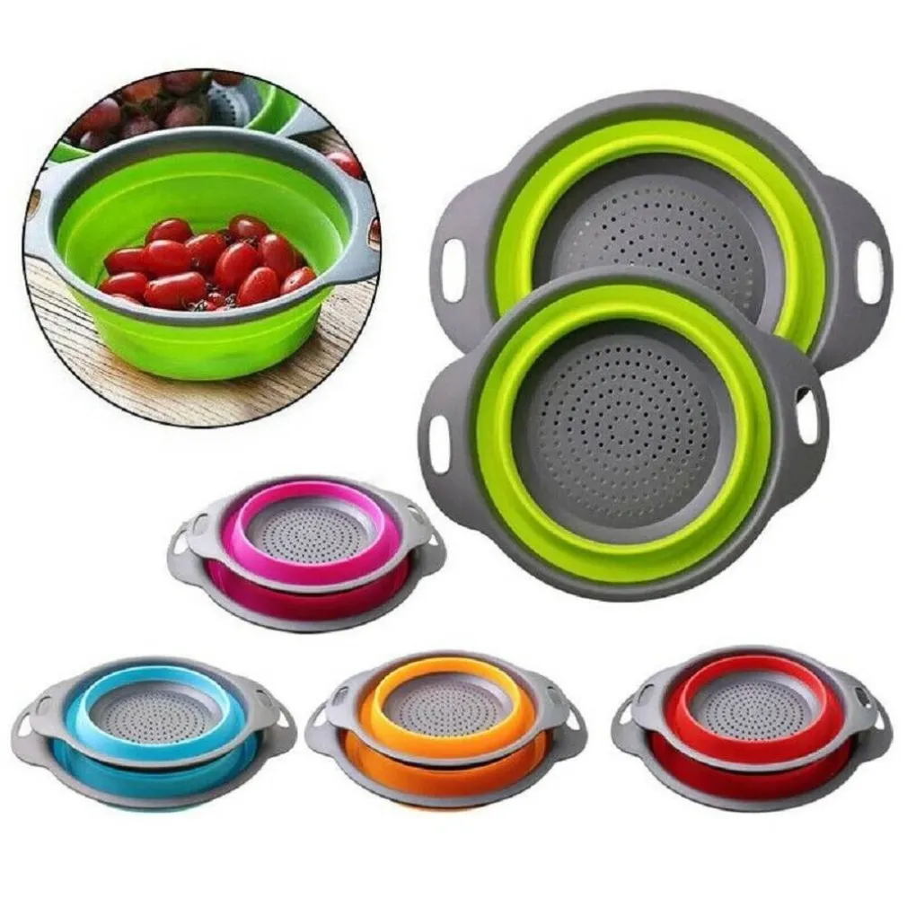 SET 2 SCOLAPASTA CESTELLO IN SILICONE PIEGHEVOLE RIPIEGABILE MULTIUSO 17 E 22 CM