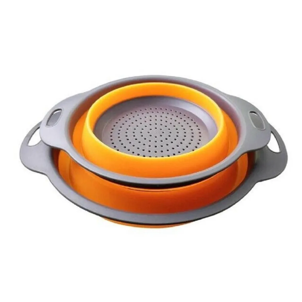 SET 2 SCOLAPASTA CESTELLO IN SILICONE PIEGHEVOLE RIPIEGABILE MULTIUSO 17 E 22 CM