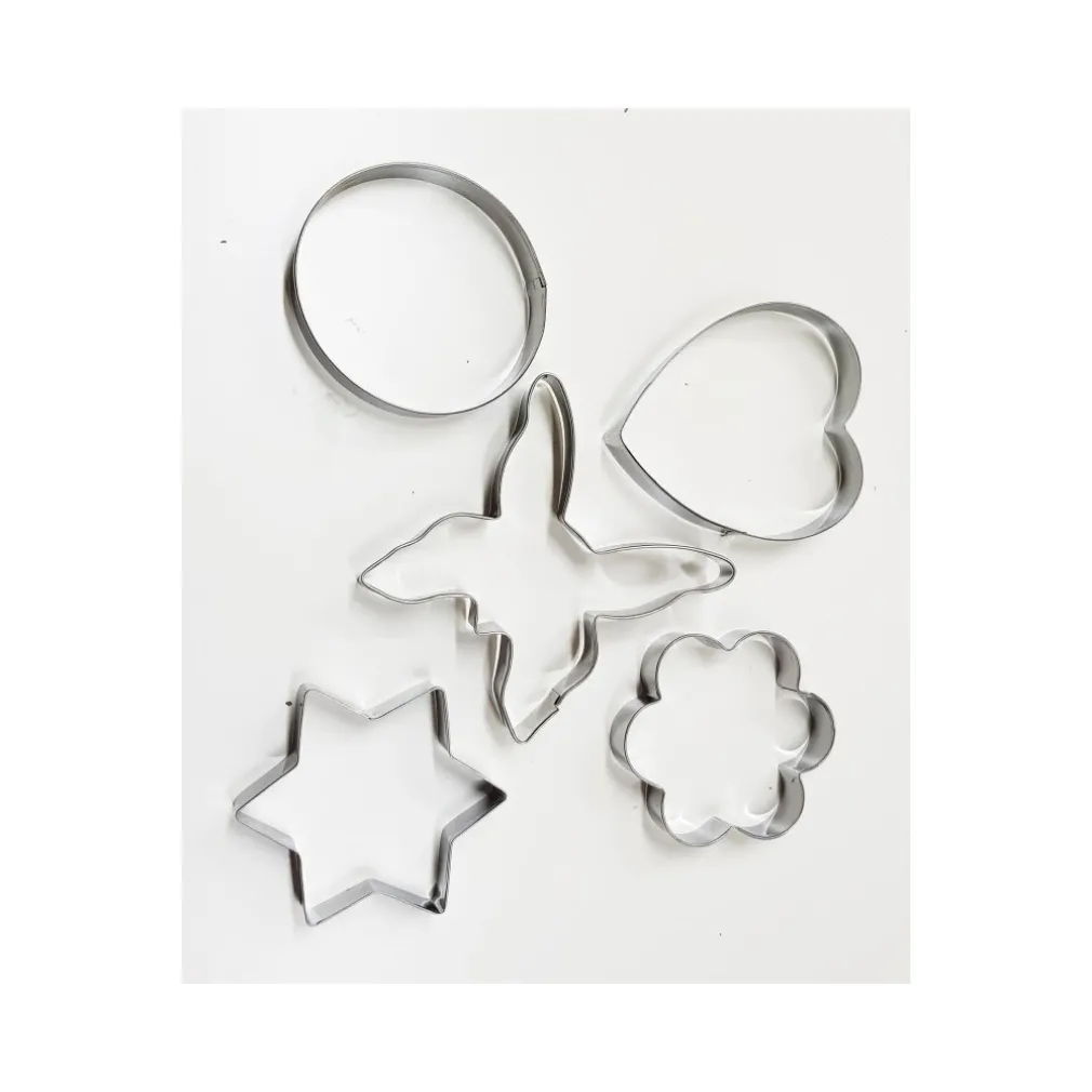 SET 5 STAMPI STAMPINI FORMINE ACCIAIO BISCOTTI PANE DOLCE STELLA FIORE FARFALLA