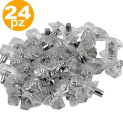 SET 24 SUPPORTI PERNO PER MENSOLE REGGIMENSOLA PIOLI MORSETTO TRIANGOLARE TRASPARENTE