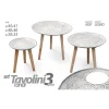 SET 3 TAVOLINI PIEDI IN LEGNO SALOTTO GIARDINO DECORATI Ø45-40-30CM TONDI 783951