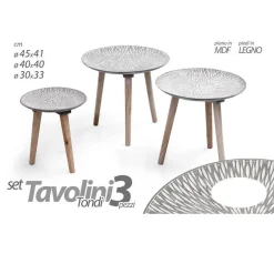 SET 3 TAVOLINI TAVOLO MDF PIEDI LEGNO SALOTTO GIARDINO Ø45-40-30CM TONDI 783944