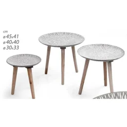 SET 3 TAVOLINI TAVOLO MDF PIEDI LEGNO SALOTTO GIARDINO Ø45-40-30CM TONDI 783944