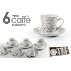 SET 6 TAZZINE CAFFÈ + 6 PIATTINI TAZZINA CLASSICO MODERNO BIANCO ELEGANTI 780721