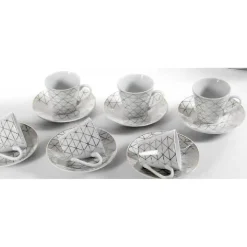 SET 6 TAZZINE CAFFÈ + 6 PIATTINI TAZZINA CLASSICO MODERNO BIANCO ELEGANTI 780721