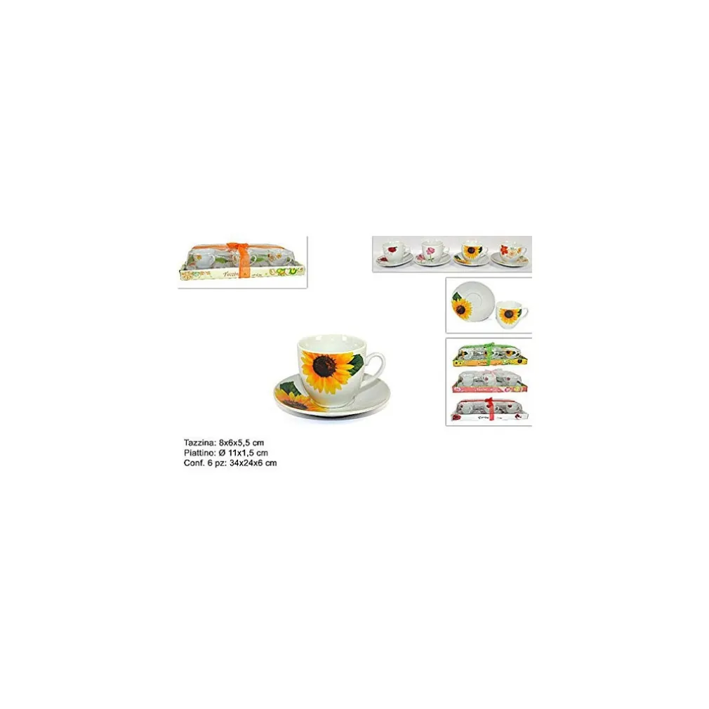 SET 6 TAZZINE DA CAFFè TE CON PIATTINI DECORAZIONE FLOREALE ARREDO CUCINA CASA