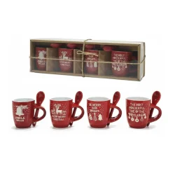 SET 4 TAZZINE NATALIZIE DECORATE IN CERAMICA CAPACITÀ 7 CL CON CUCCHIAINI COORDINATI