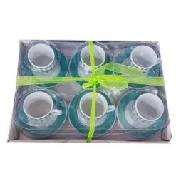 SET 6 TAZZINE TAZZE CAFFÈ CON PIATTINI CERAMICA DECORATA FANTASIA ROMBI