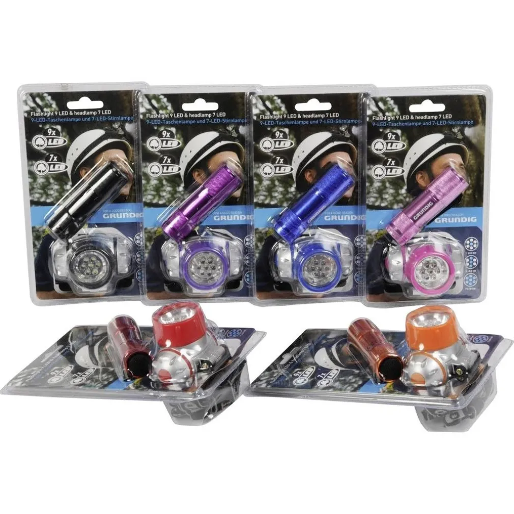 SET 2 TORCE LAMPADE LED FRONTALE E TORCIA PER CAMPEGGIO PESCA BICI GRUNDIG