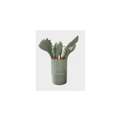 SET 12 UTENSILI DA CUCINA IN SILICONE CON MANICO LEGNO ANTIADERENTI RESISTENTI