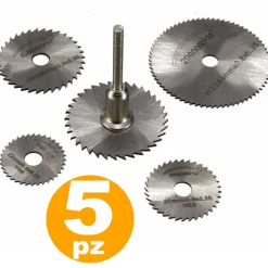 SET ACCESORI 5 DISCHI HSS DENTATI PER MINI TRAPANO DREMEL 2000 RPM PER LEGNO
