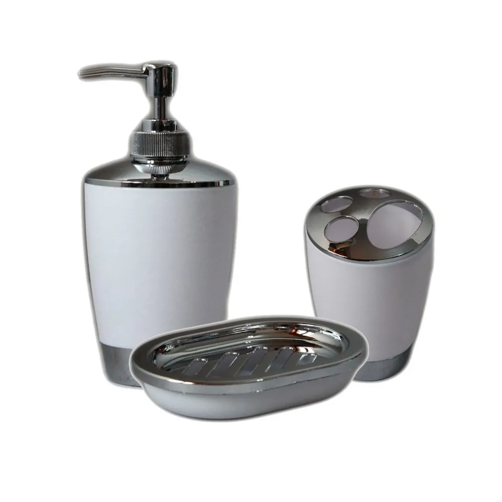 SET ACCESSORI BAGNO PORTA SAPONETTA DISPENSER SAPONE LIQUIDO PORTA SPAZZOLINI
