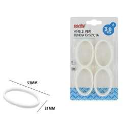 SET ANELLI GANCIO IN PLASTICA PER TENDA DOCCIA BOX BAGNO BIANCHI 31 X 53 MM 87351