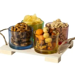 SET APERITIVO 5 PZ ANTIPASTIERA CIOTOLE IN VETRO COLORATE APERICENA FINGER FOOD