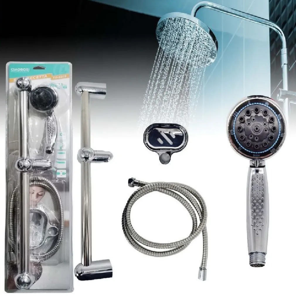 SET ASTA DOCCIA DOCCETTA REGOLABILE 1,5MT TUBO FLESSIBILE CON BARRA BAGNO TX-9219