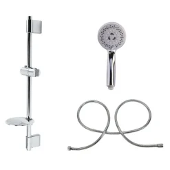 SET ASTA DOCCIA SALISCENDI CROMATA CON TUBO PORTA SAPONE SOFFIONE DOCCETTA 79360