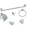SET BAGNO 6 ACCESSORI ACCIAIO VETRO PORTASAPONETTA ROTOLO SPAZZOLINI ASCIUGAMANO