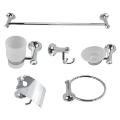 SET BAGNO 6 PZ ACCIAIO E VETRO PUNTI LUCE CRISTALLI PORTA ROTOLO SAPONETTA 52437