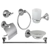 SET BAGNO ACCIAIO CROMATO E VETRO SATINATO 6 PEZZI ARREDO MODERNO BIANCO 52919