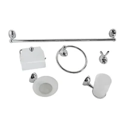 SET BAGNO MODERNO ACCIAIO CROMATO VETRO SATINATO 6PZ PORTA ROTOLO SAPONE 52918