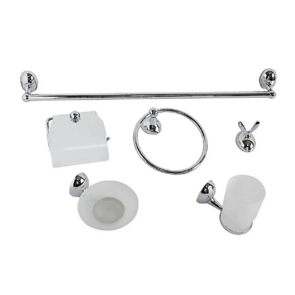 SET BAGNO MODERNO ACCIAIO CROMATO VETRO SATINATO 6PZ PORTA ROTOLO SAPONE 52918