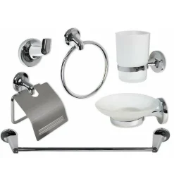 SET BAGNO MODERNO IN ACCIAIO CROMATO E VETRO SATINATO 6 PEZZI ARREDO BAGNO 69984