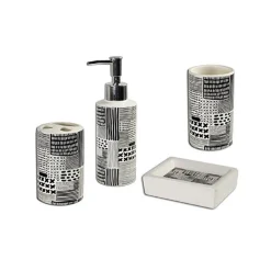 SET BAGNO NERO IN CERAMICA DISPENSER SAPONE PORTA SAPONETTA BICCHIERE SPAZZOLINI