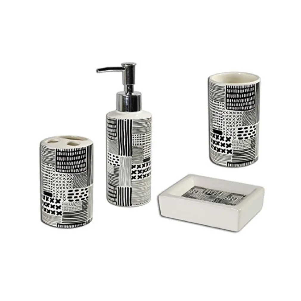 SET BAGNO NERO IN CERAMICA DISPENSER SAPONE PORTA SAPONETTA BICCHIERE SPAZZOLINI