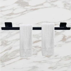 SET BAGNO RETTANGOLARE NERO 6PZ PORTA ASCIUGAMANO ROTOLO BICCHIERE SPAZZOLINO 87262