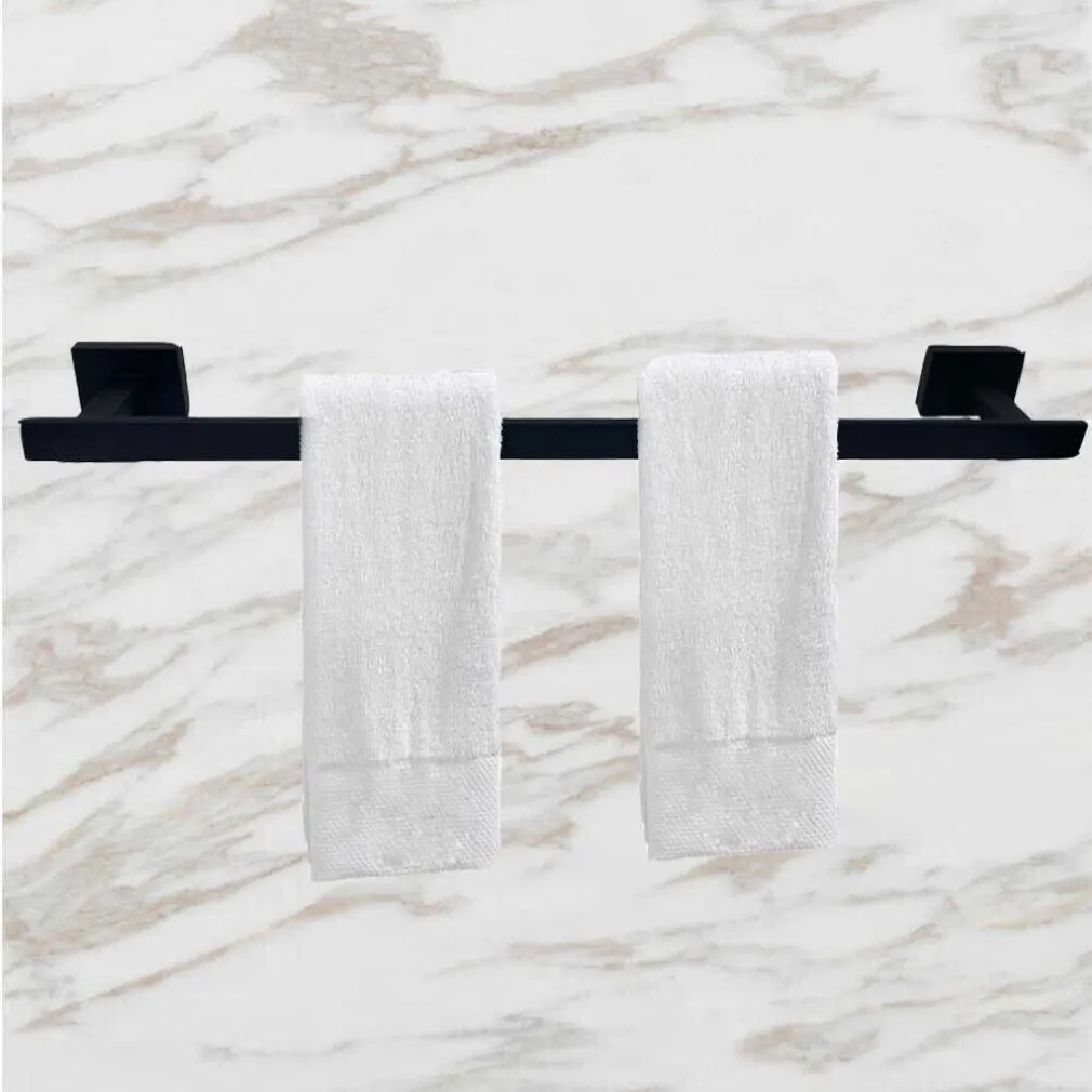 SET BAGNO RETTANGOLARE NERO 6PZ PORTA ASCIUGAMANO ROTOLO BICCHIERE SPAZZOLINO 87262