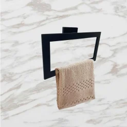 SET BAGNO RETTANGOLARE NERO 6PZ PORTA ASCIUGAMANO ROTOLO BICCHIERE SPAZZOLINO 87262