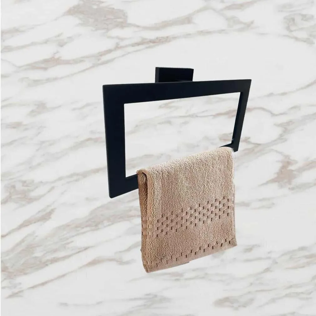 SET BAGNO RETTANGOLARE NERO 6PZ PORTA ASCIUGAMANO ROTOLO BICCHIERE SPAZZOLINO 87262