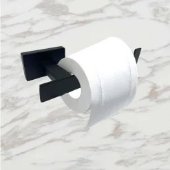 SET BAGNO RETTANGOLARE NERO 6PZ PORTA ASCIUGAMANO ROTOLO BICCHIERE SPAZZOLINO 87262