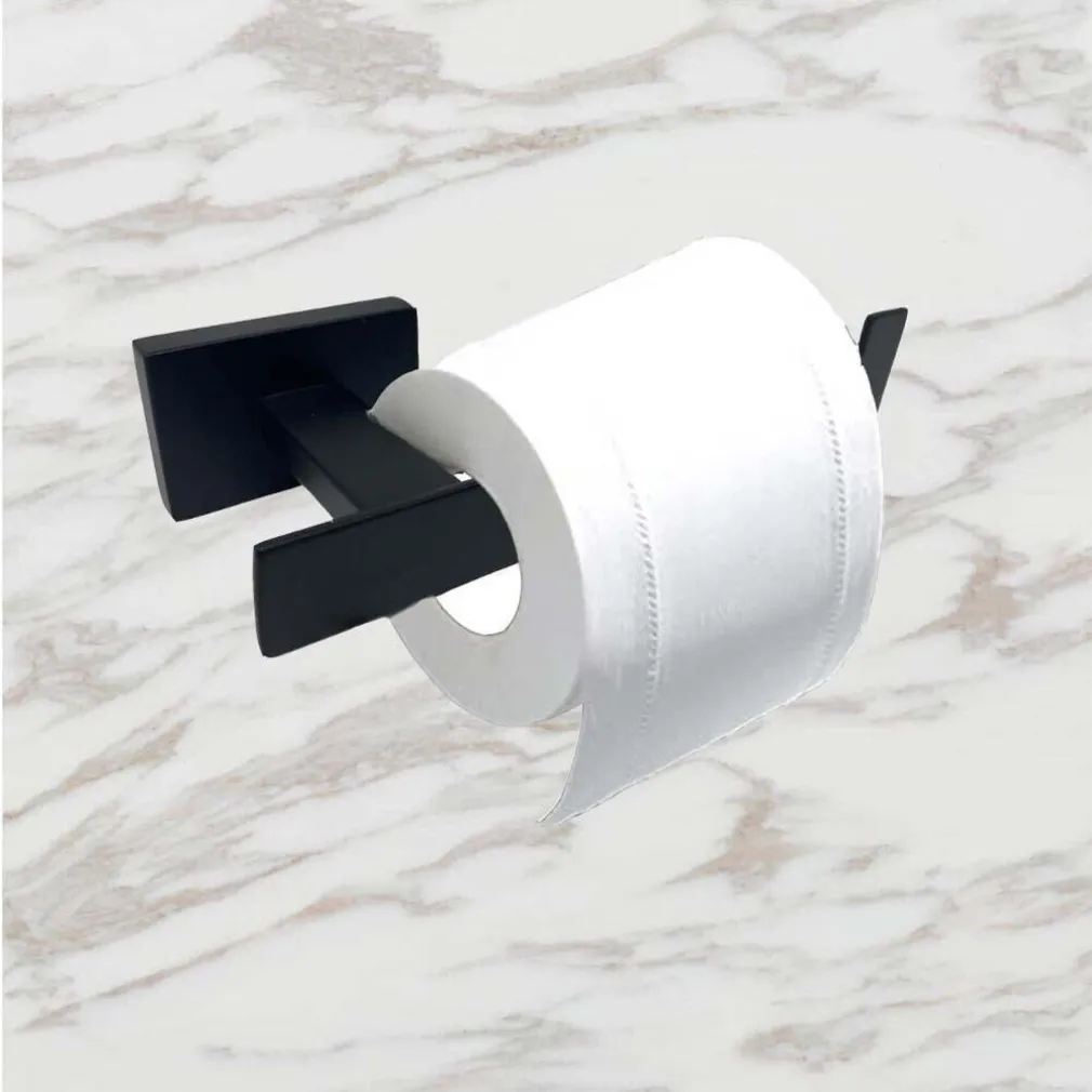 SET BAGNO RETTANGOLARE NERO 6PZ PORTA ASCIUGAMANO ROTOLO BICCHIERE SPAZZOLINO 87262